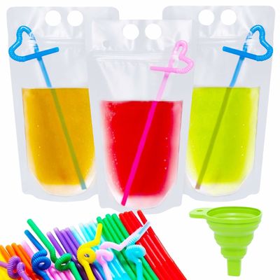 мешок прозрачного напитка 500ml 750ml жидкостный упаковывая с соломой и ручкой